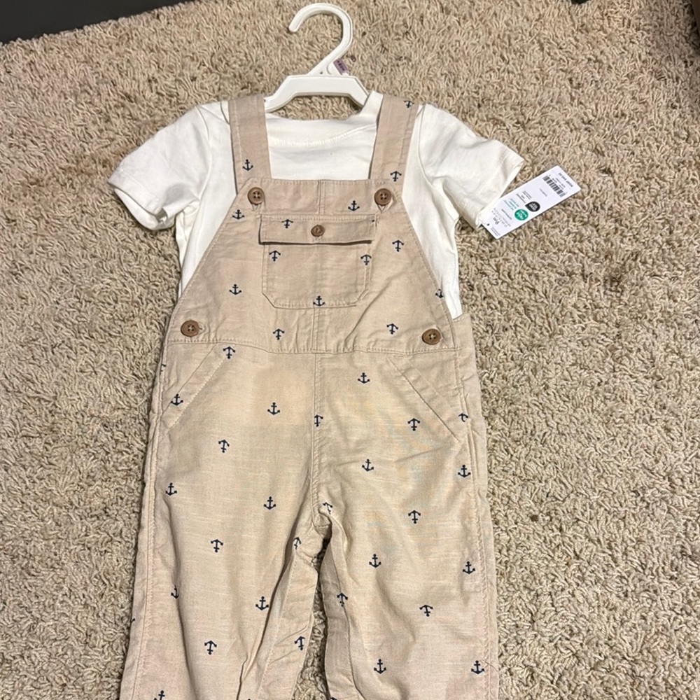 Anchor Print Tan Overalls for Kids